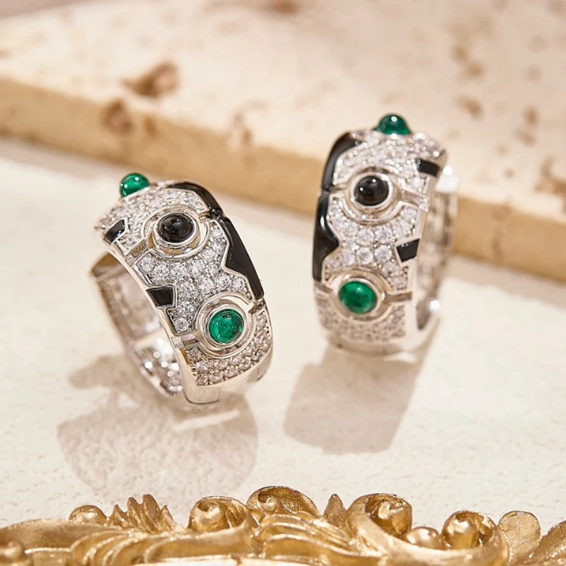 

New Trendy Turquoise Emerald Green Red Stone Black Panther Leopard Print Small Hoop Earrings Luxury Party Jewelry For Woman