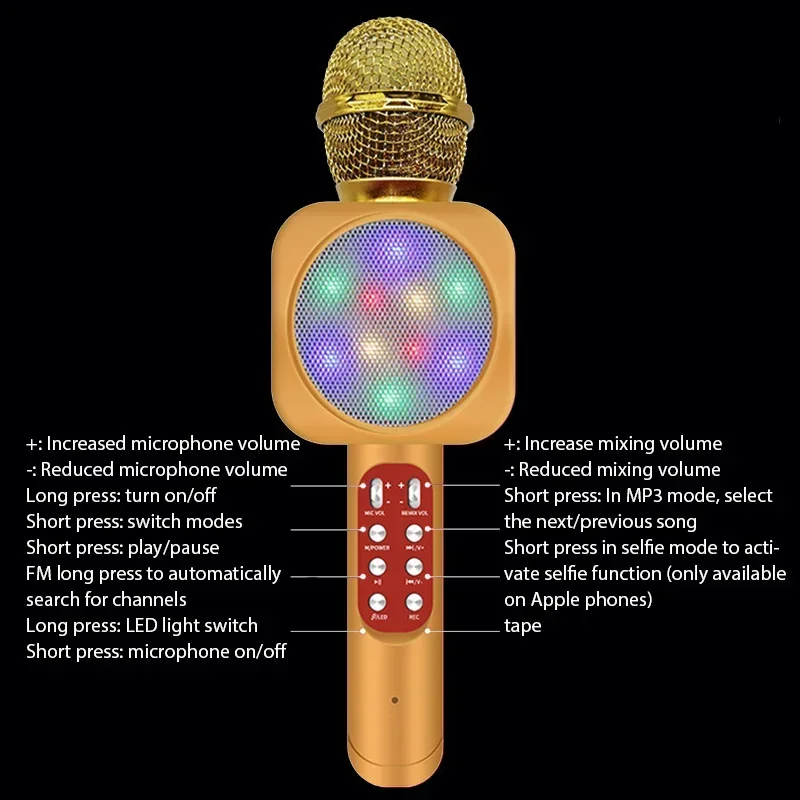 Immagine 6: WS1816 Microfono per karaoke wireless per bambini Microfono per bambini Microfono per bambini Bluetooth con luci a LED Altoparlante per microfono portatile