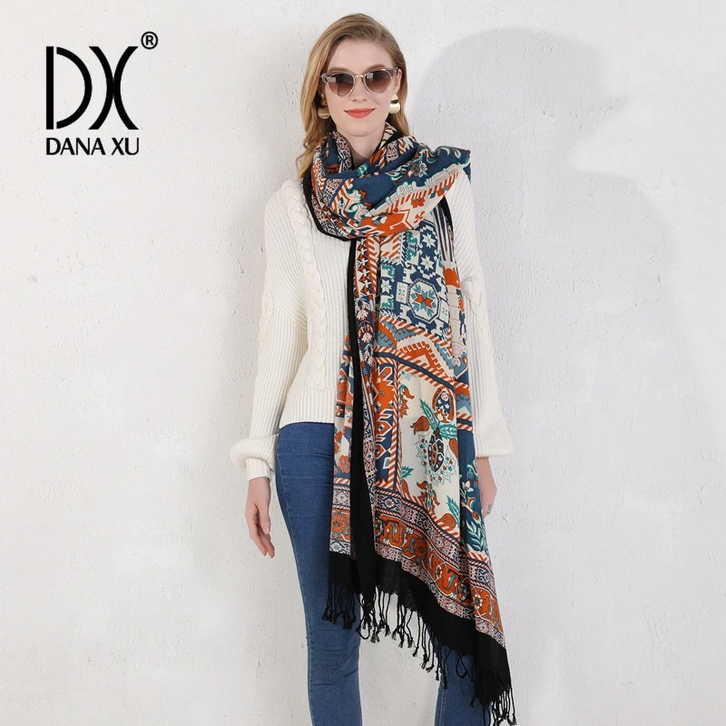 Luxury Brands Women Scarf DANA XU New Fashion 100% Pure Merino Wool Poncho Winter Large Scarf Pashmina Shawl Neck Wrap For Women