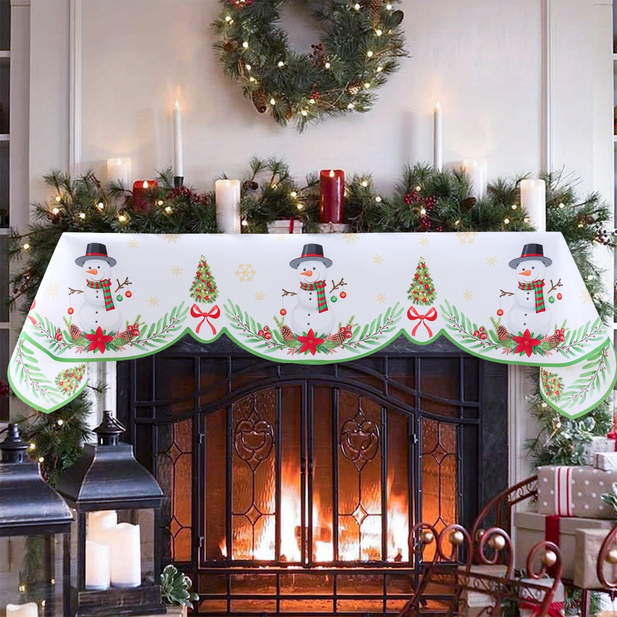 Christmas Snowflake Snowman Fireplace Surround Navidad Natal Noel Favors Merry Christmas Party Decor For Home 2024 New Year 2025