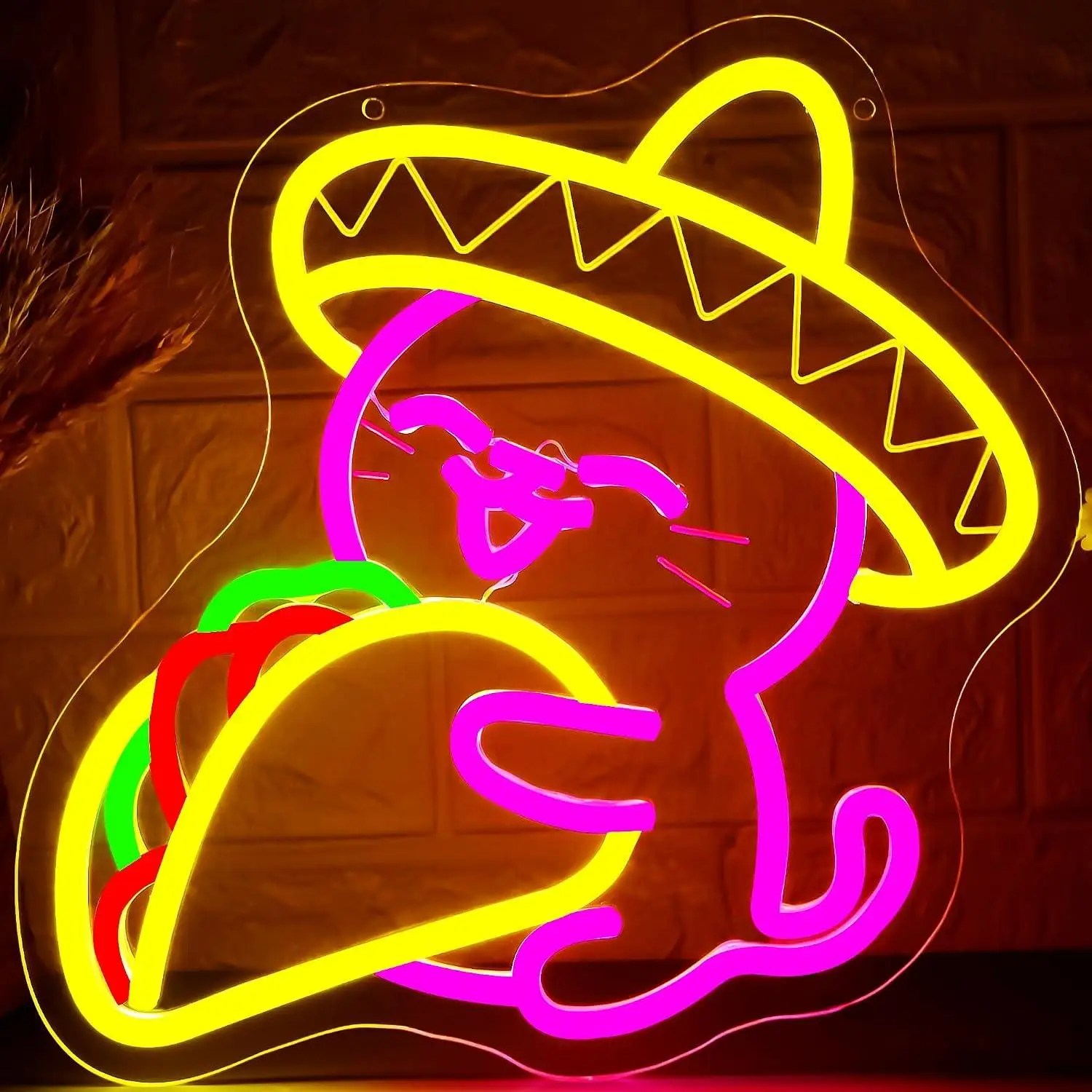 Tacos Cat Neon Sign LED Light For Man Cave Mexican Restaurant Tequila Bar Game Room Bedroom Living Room Party Birthday Decor