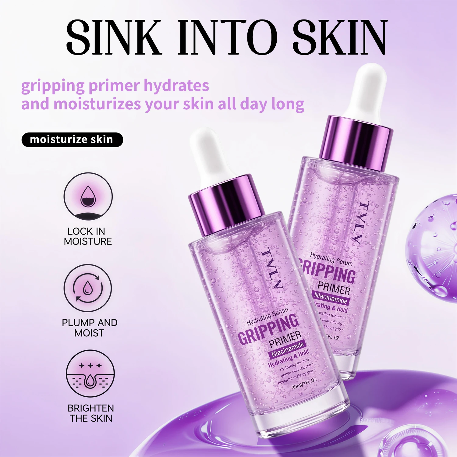 Hydrating Serum Gripping Primer, waterproof and sweat proof, durable formula, clear and comfortable, create natural makeup
