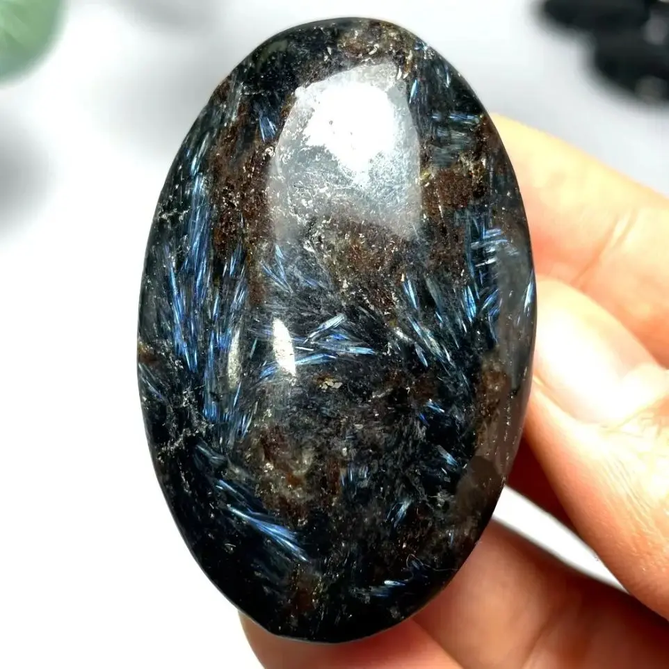 Natural Crystal Palm Astrophyllite Stone Pocket Energy Crystal Thumb Toy Hot Compress Crafts Healing Health Family message tool - view 4