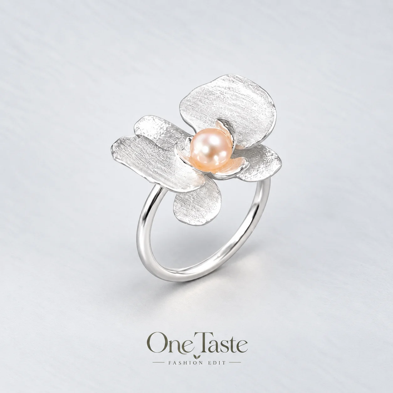 Pearl Golden Silver Color 3D Phalaenopsis Flower Resizable Statement Ring Women Fashion Unique Big Wide Open Rings Party Gift