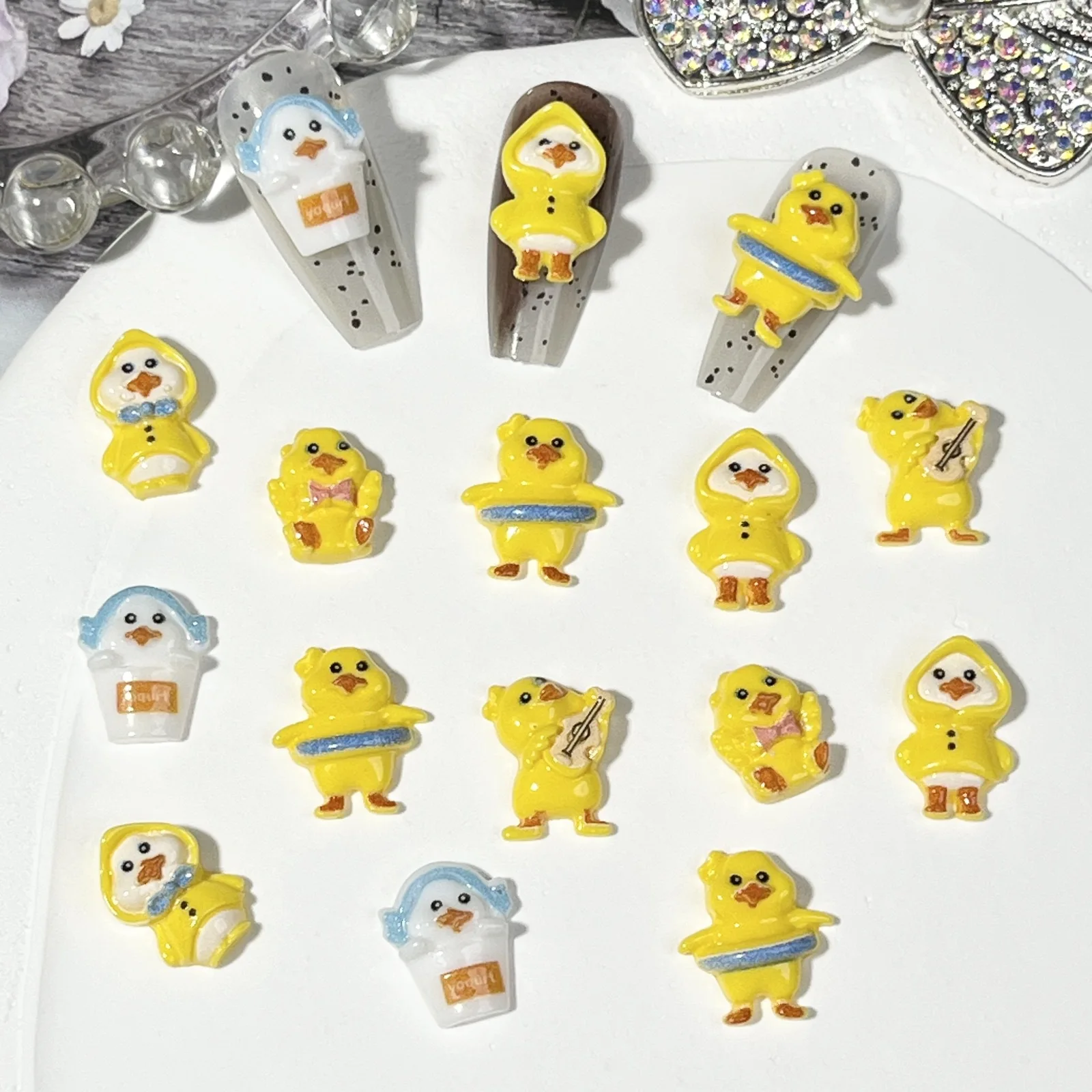 20pcs miniso chicken cartoon nail charms for diy nail making cute mini resin flatback nail art decoreation