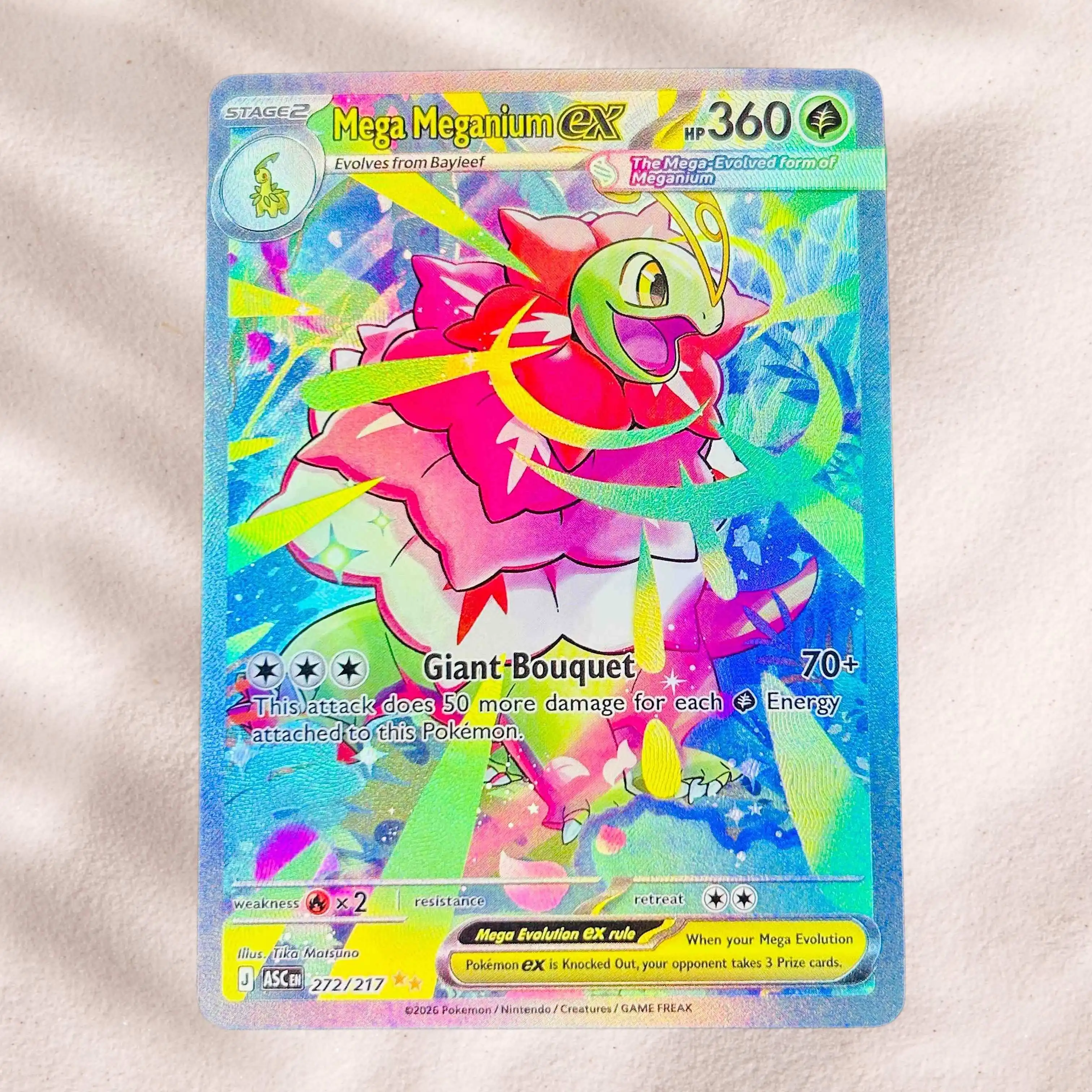 Tarjeta Coleccionable de Anime Pokémon Mega Meganium ex 272/217, Versión en Inglés, Textura Holográfica, Colección Premium, Perfecto Estado