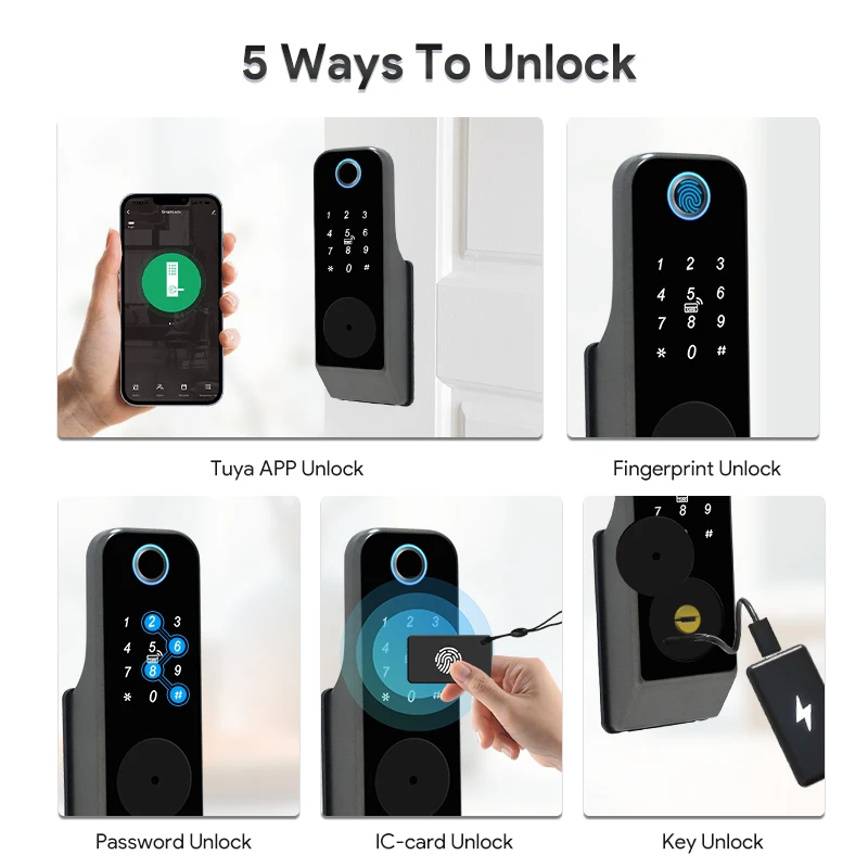Waterproof Fingerprint Lock Tuya Wifi Remote Control Bluetooth TTLock App Card Digital Code Keyless Electronic Smart Door Lock