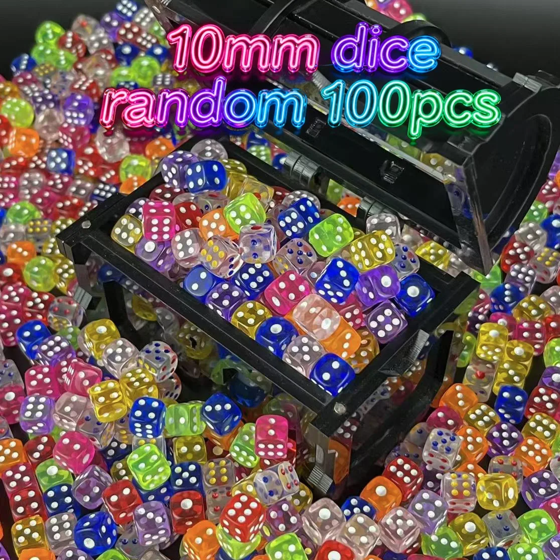 100Pcs/Set 10mm Transparent Colorful Acrylic Round Corner 6 Sided D6 Point Dice For Family Board Games