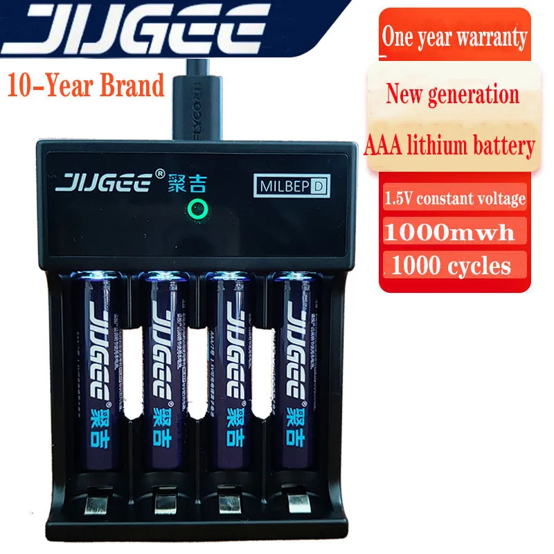 Jugee AA 1.5v 3000mWh AAA 1000mwh li-ion lithium usb rechargeable