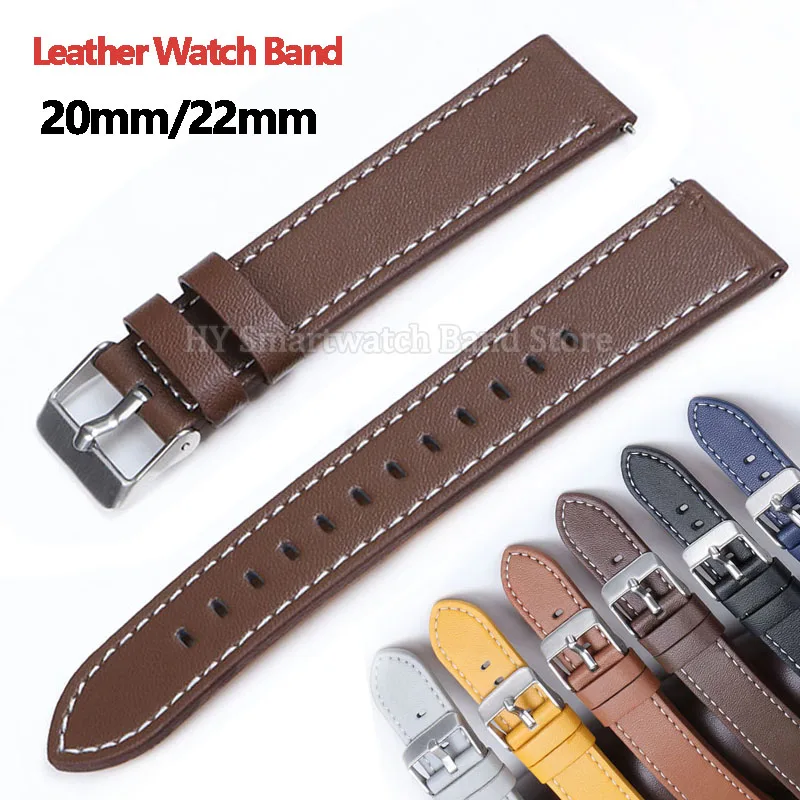 20mm 22mm Leather Watch Band for Seiko for Huawei Watch GT4/3/2 Quick Release Wrist Band Bracelet Cowhide Wrist Band Accessories
