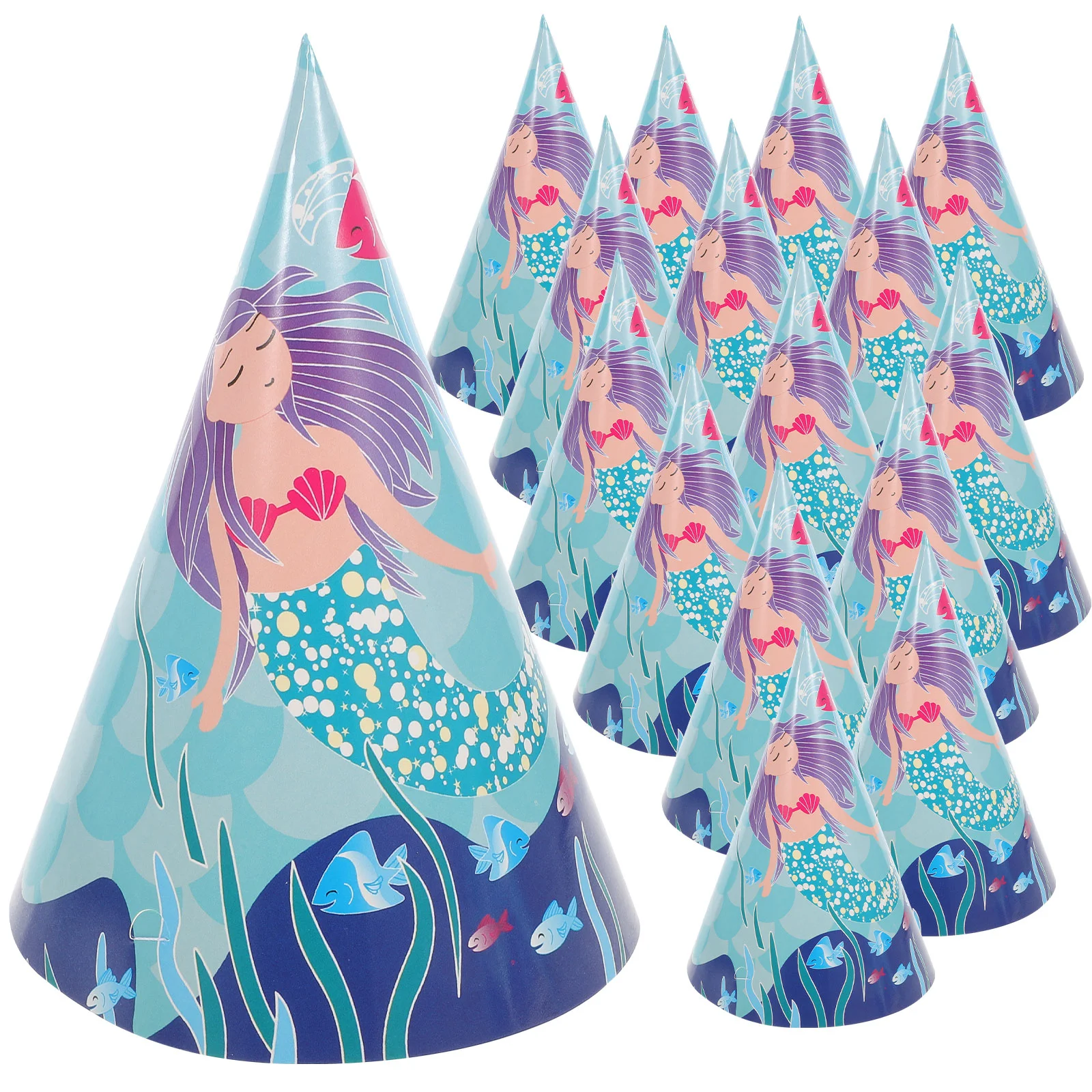 16pcs Mermaid Theme Printing Hat Birthday Paper Cone Party Hat Birthday Party Supplies birthday cap birthday hat