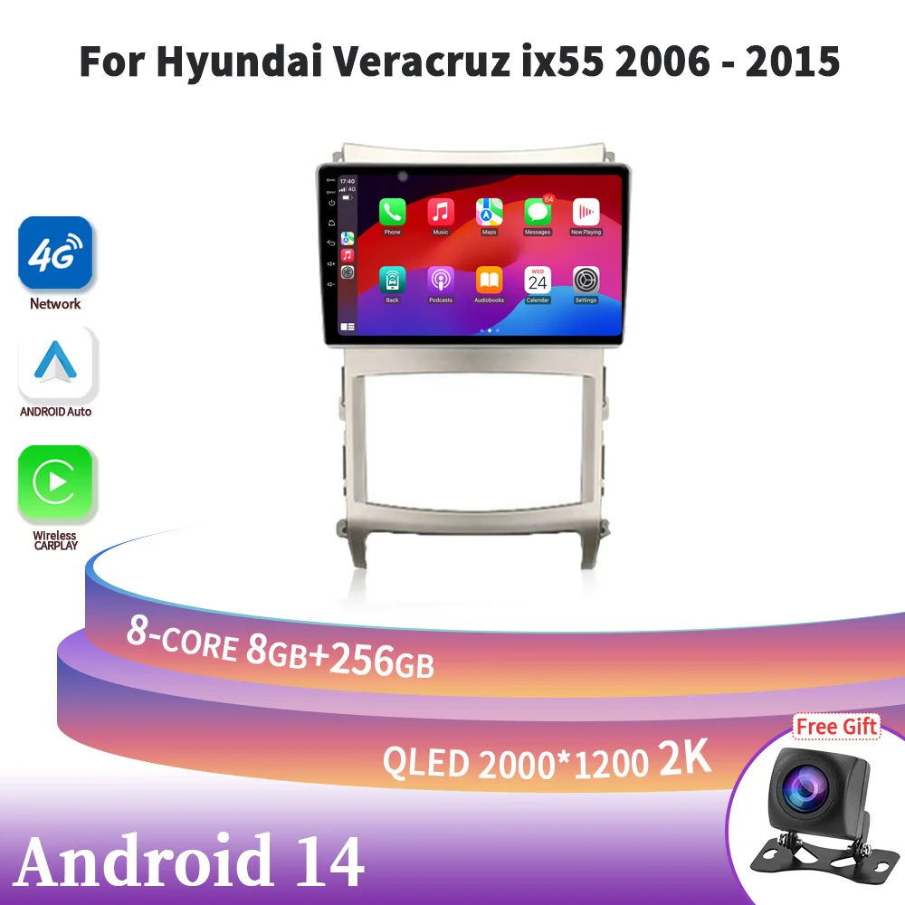 

Wireless Carplay Stereo Head Unit For Hyundai Veracruz ix55 2006-2015 Android 14 Car Radio Multimedia Navigation Screen 2DIN 4G