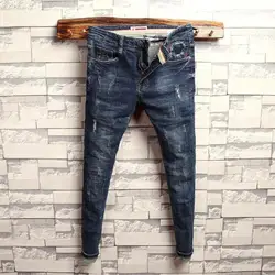 Fashion Casual Jeans for Men Spring and Autumn Denim Pencil Pants Solid Designer Cat Scratches Blue Stretch Skinny Jeans Man