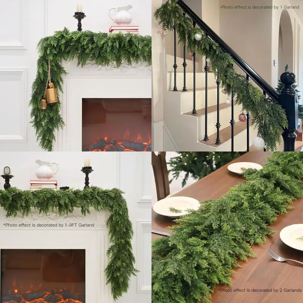 

Realistic 12FT Green Artificial Christmas Cedar Garland for Fireplace, Mantle, Wall, or Table - Ideal Indoor/Outdoor Decoration