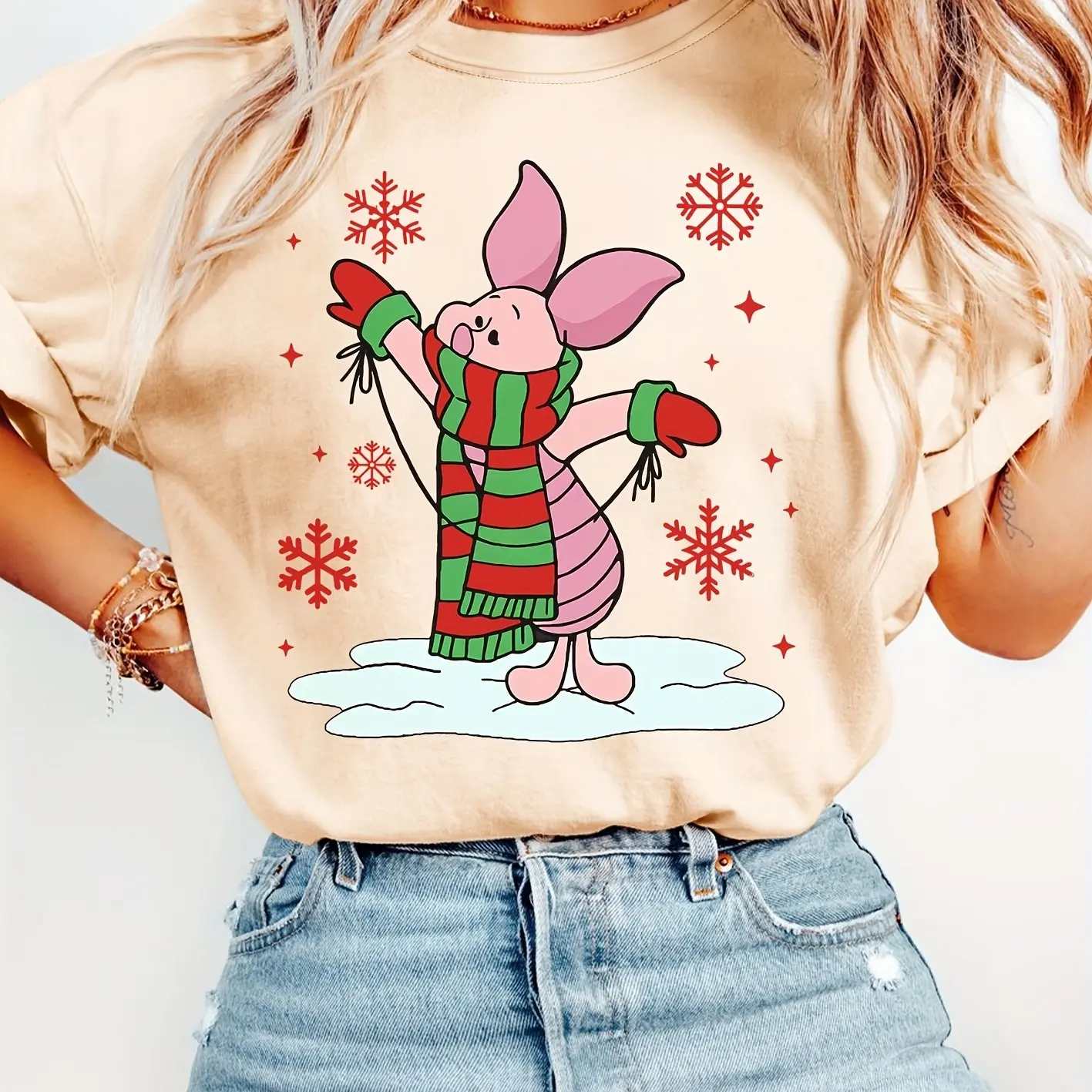 

Disney Winnie The Pooh Christmas T-Shirt Cotton Women Trendy Oversized Streetwear Loose Short Sleeve Stylish Unisex Event Outfit