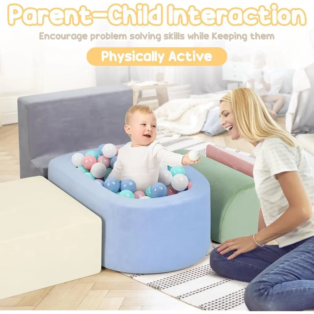 5-Color Toddler Indoor Climbing Blocks with Ball Pit, Soft Play Center (Balls Not Included)