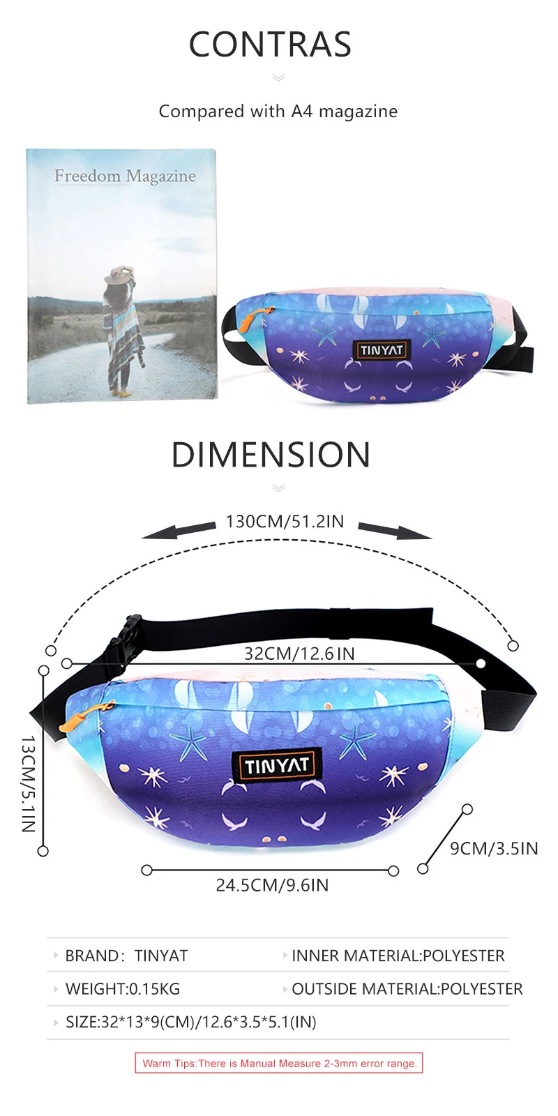 Tinyat einfacher Druck wasserdichte Taille Pack große Kapazität Flamin Multi-Fach Gym Packs Laufen Wandern Outdoor-Sport verwenden – Detail 4