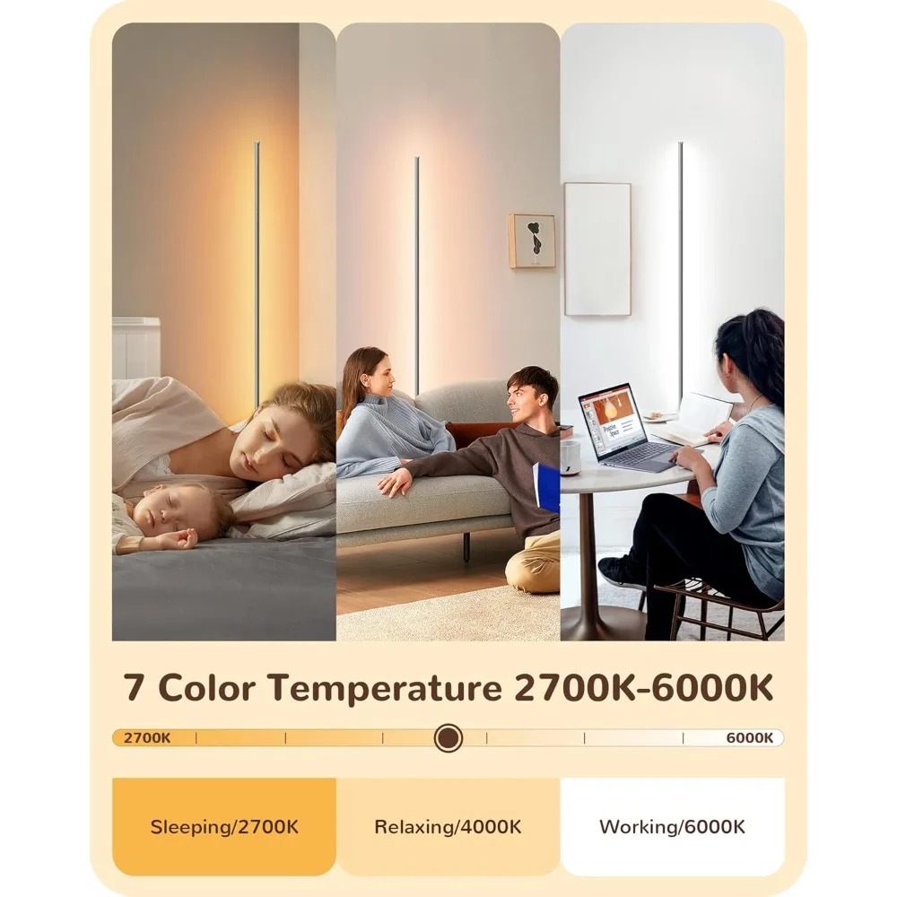 LED Corner Floor Lamp, Set of 2 Minimalist Dimmable Light with Remote, 57.5