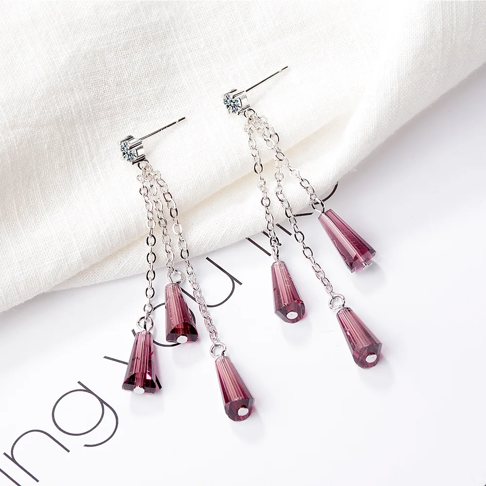 

925 Sterling Silver Tassels Geometry Zircon Stud Earrings For Women Elegant Jewelry Accessories 2024 Trend GaaBou Jewellery