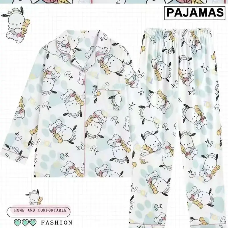 Pochacco المرأة الجديدة ربيع الخريف منامة 2 قطعة فتاة مرحبا كيتي لطيف الكرتون ملابس المنزل مجموعة طالب موضة الحلو لينة الملبس