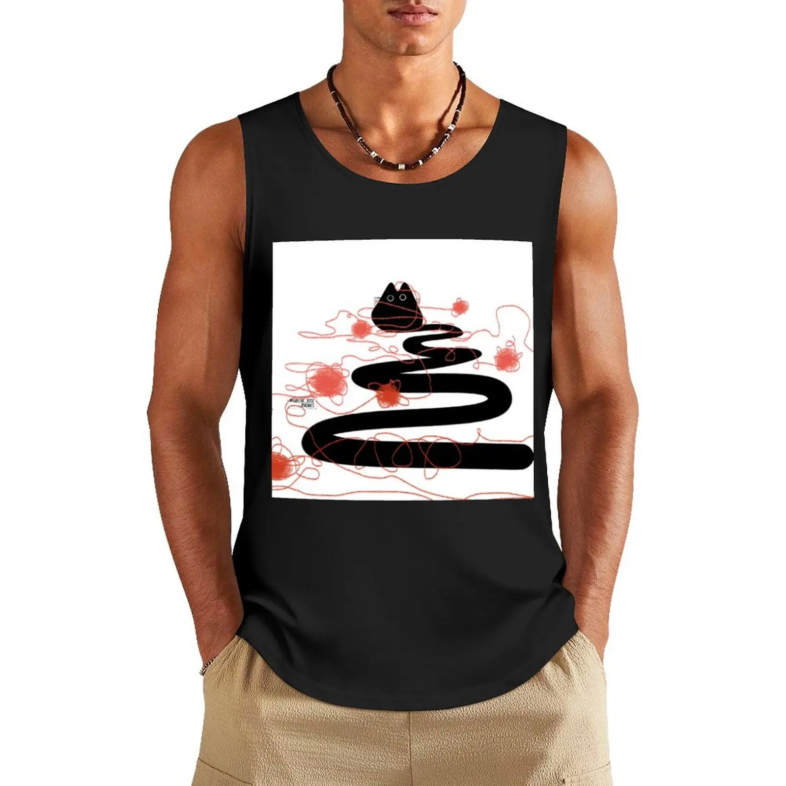

Cute black cat tangled in red string Tank Top sleeveless shirt man gym sports t-shirts for men best selling products