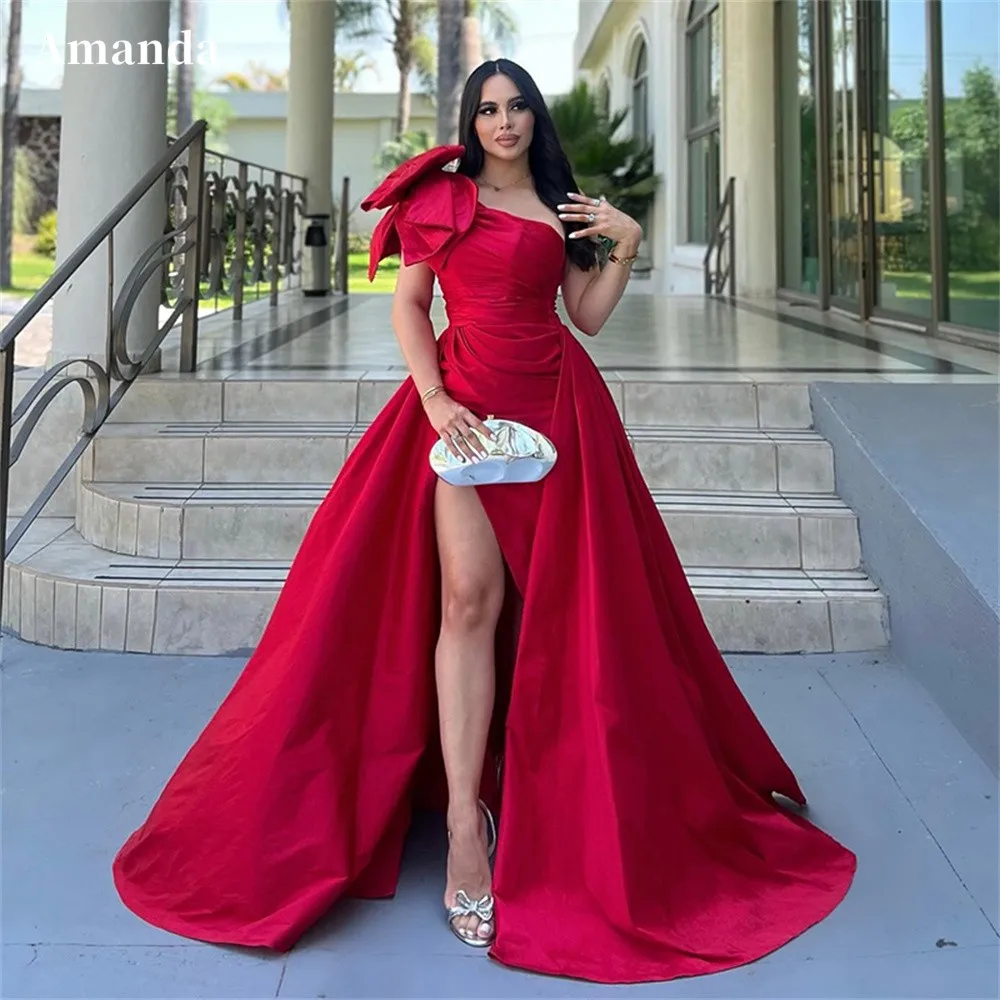 

Amanda Elegant Satin One Shoulder Prom Dress With Train Sexy Side High Split A-line Vestidos De Fiesta Simple فساتين سهرة