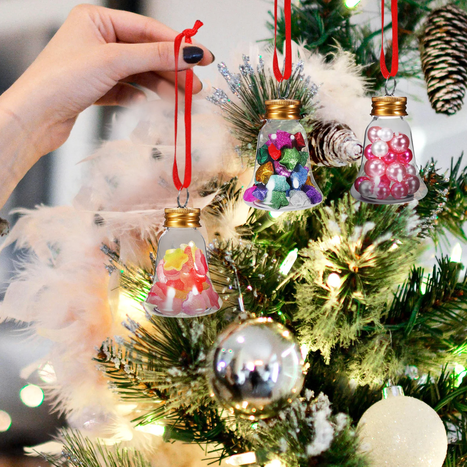 

12Pcs Christmas Decoration Clear Plastic Bells Fillable Ball Ornaments DIY Tree Hanging Party Holiday Clear Baubles
