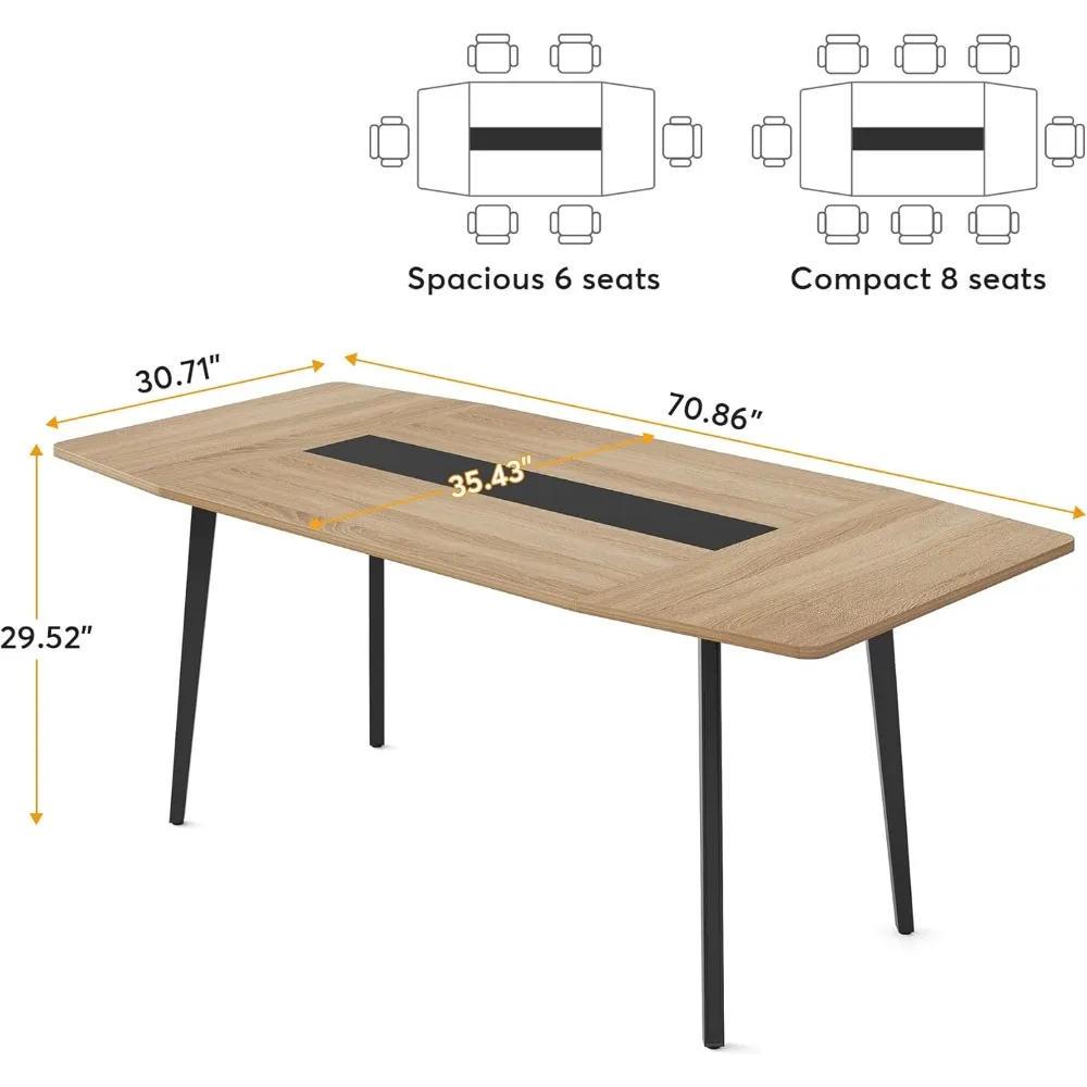 6FT Conference Table, 70.86L x 35.43W x 29.52H Inches Boat Shaped Meeting Table, Modern Seminar Table for Office Conference Room