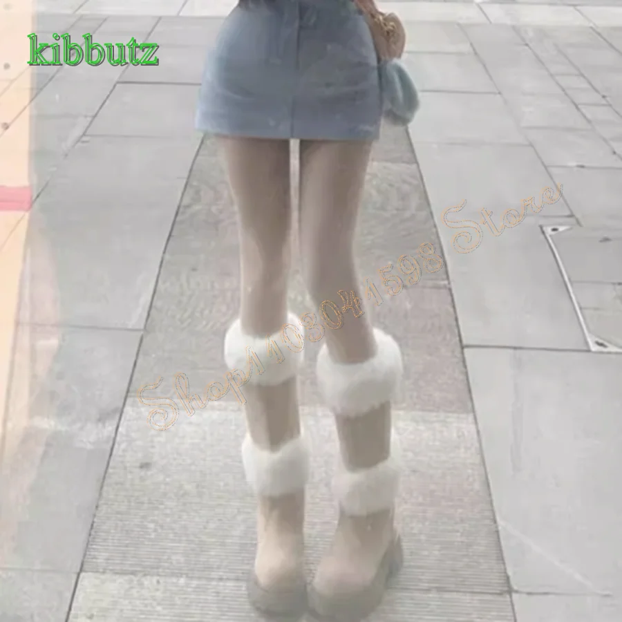 Non Slip Thick Sole Knee High Boots,Round Toe Thick Heel Snow Boots Warm Furry High Heel Women Boots2024 New Zapatos Para Mujere