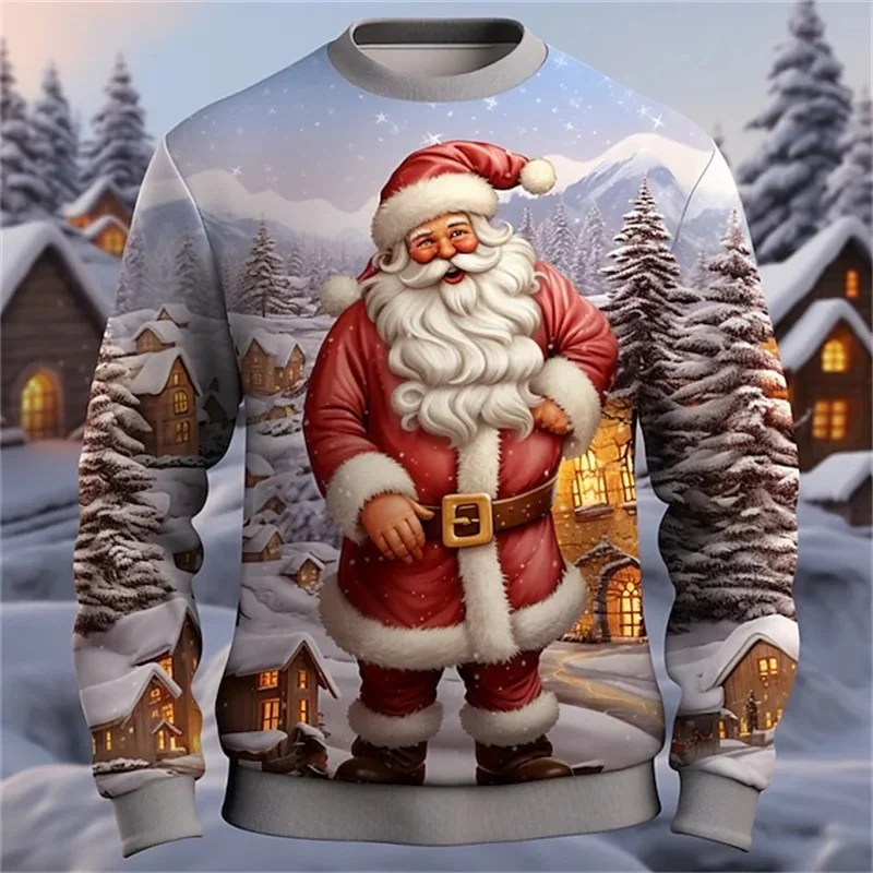 Funny Santa Claus Christmas Sweater Full Print Pullover Sweatshirt For Men Women Clothes Casual Unisex Crew Neck Tracksuit Tops