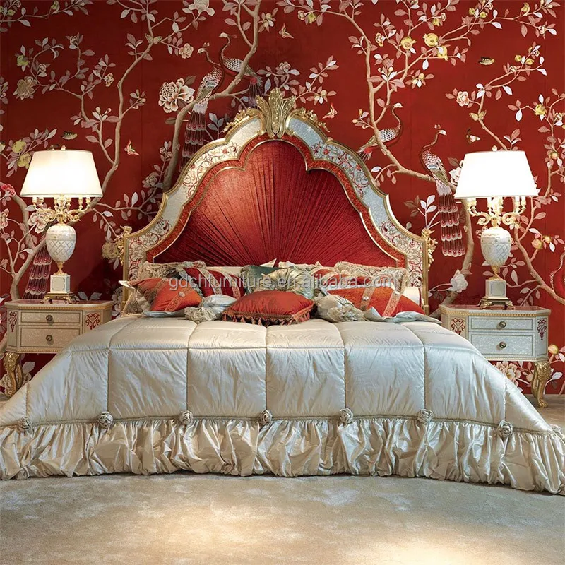 European Luxury Solid Wood Bed Creative Shell Art Inlaid Princess Bed French Bedroom Sets Furniture Wooden Beds