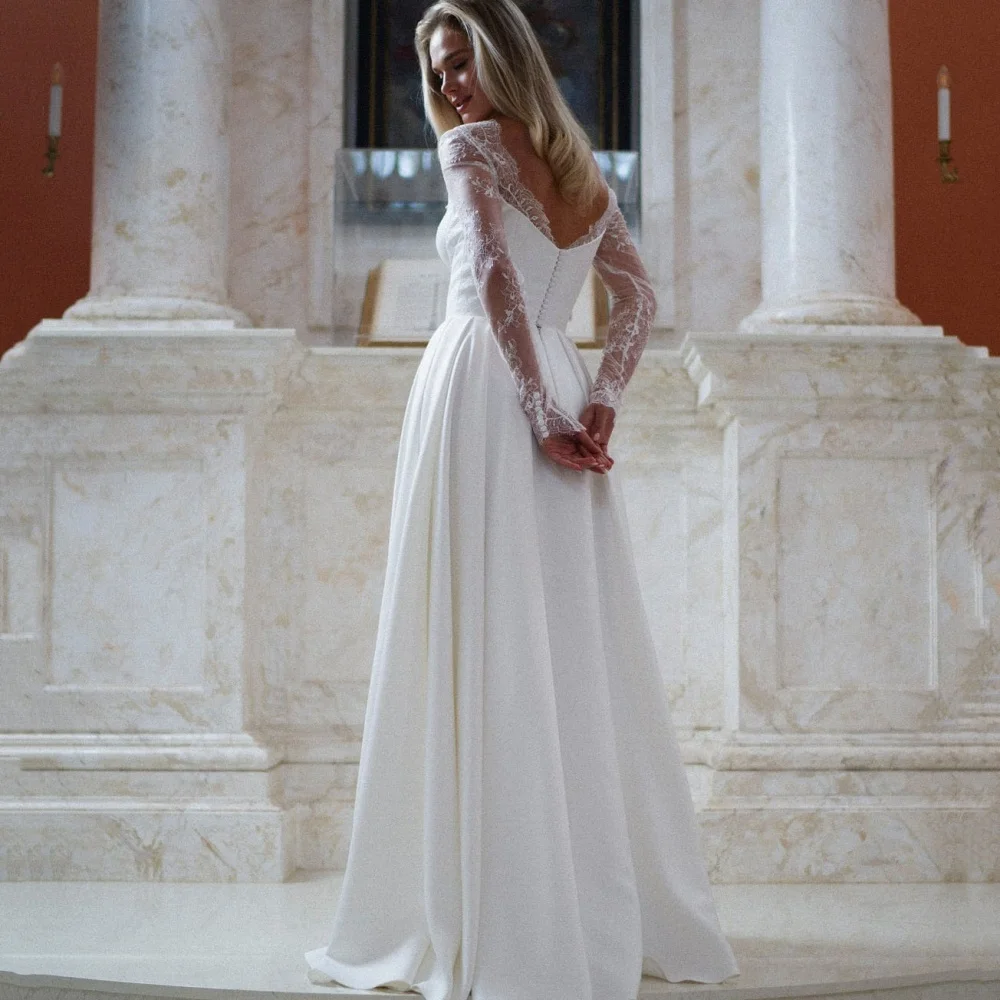Customized Elegant Wedding Dresses Lace Long Sleeves Bridal Gowns A Line Luxury Bride Dress New Arrival Vestido De Novia
