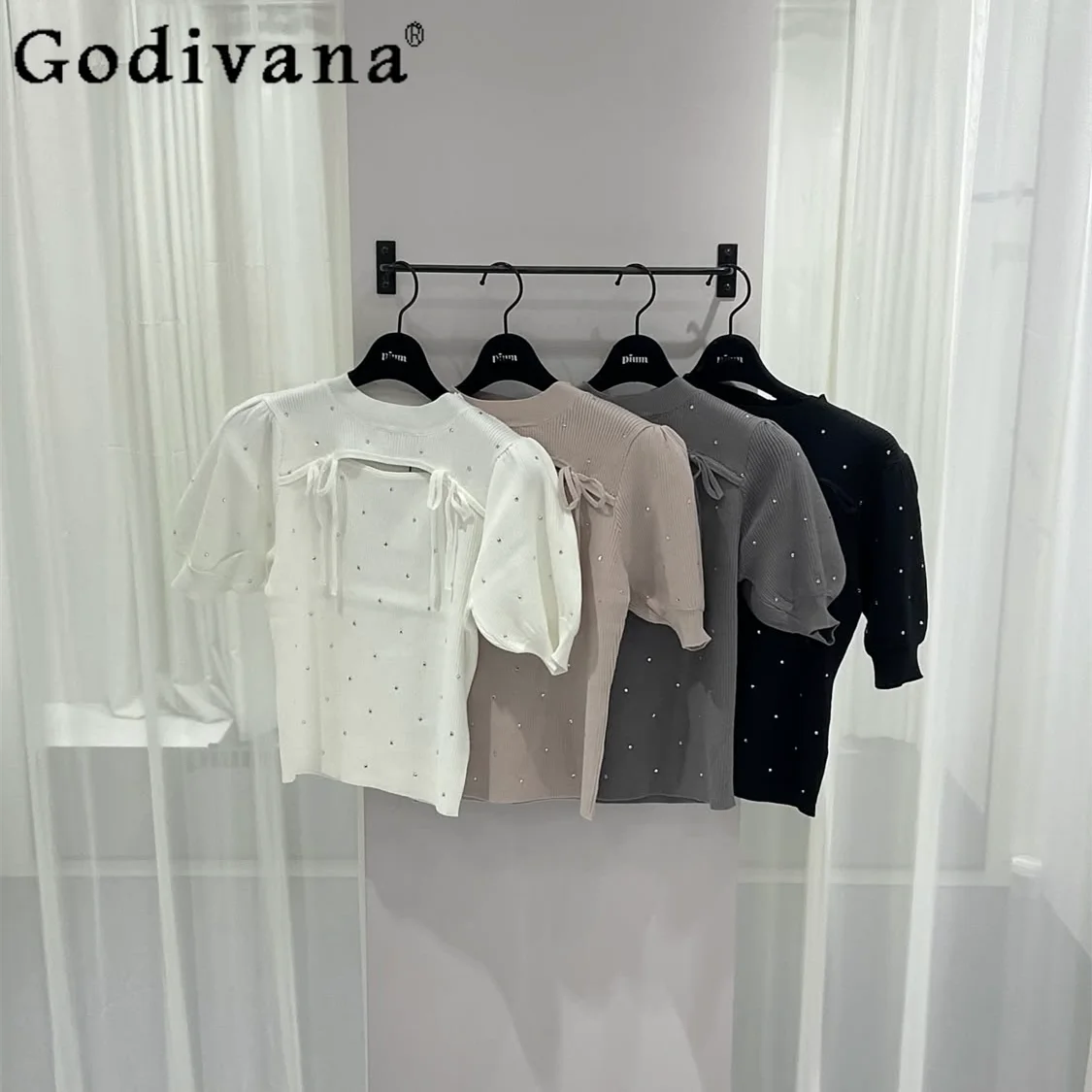 

Вязаная футболка с короткими рукавами в японском стиле Mass-Produced Mine, весенне-осенний новый женский милый облегающий повседневный вязаный топ