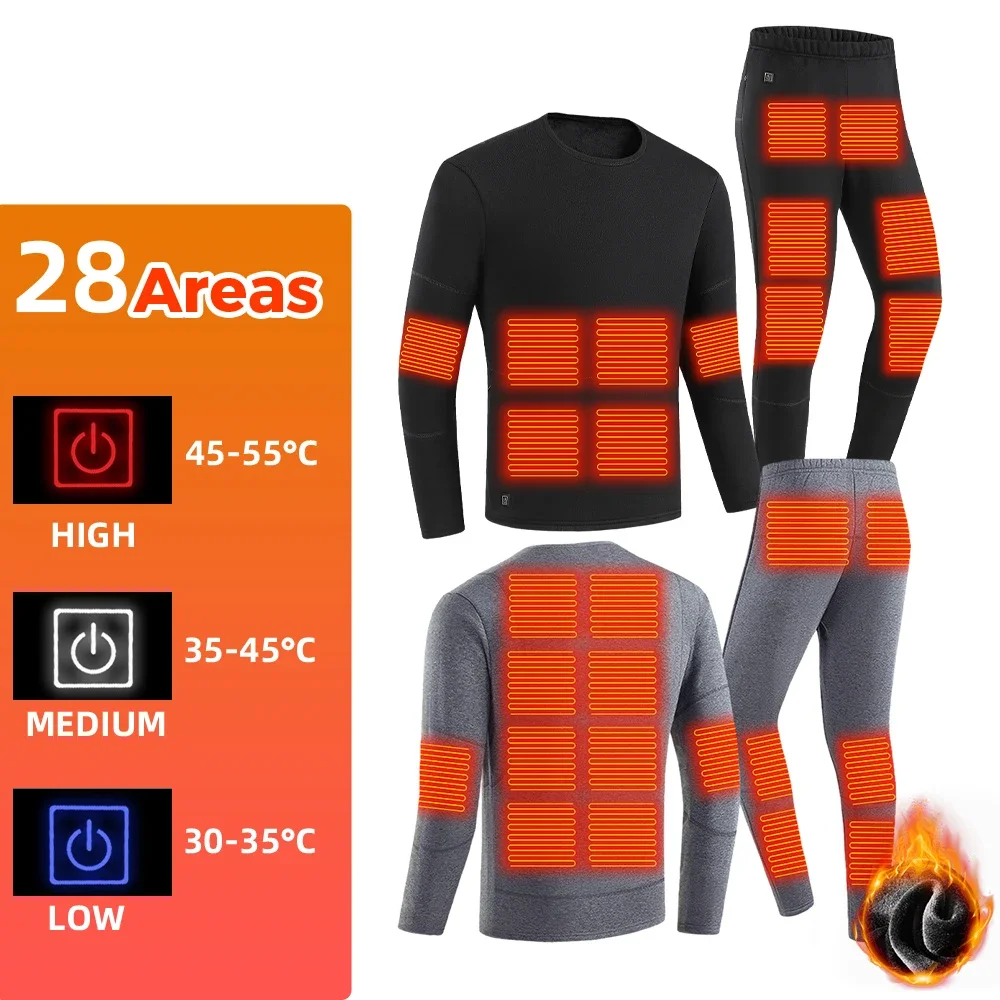 

28 Areas Winter Heated Underwear Men Women Suit Warm Thermal Heating USB Soft Cotton Pants Outdoor Moto Riding Skiing Fishing