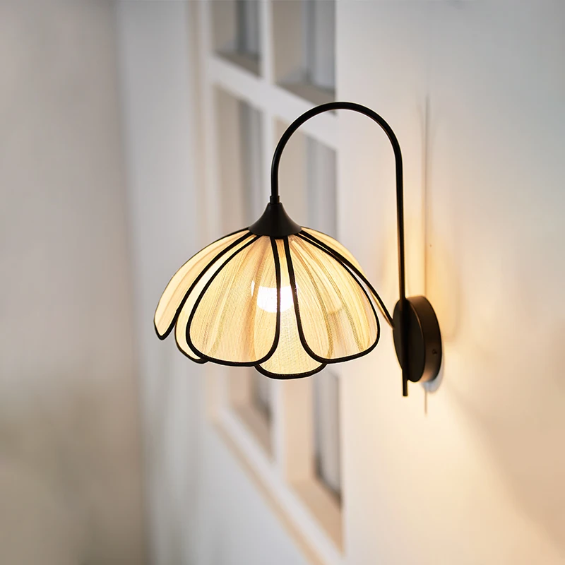 Vintage petal lamp handmade bedroom bedside pendant lamp plant fiber candlestick restaurant hotel living room decorative wall