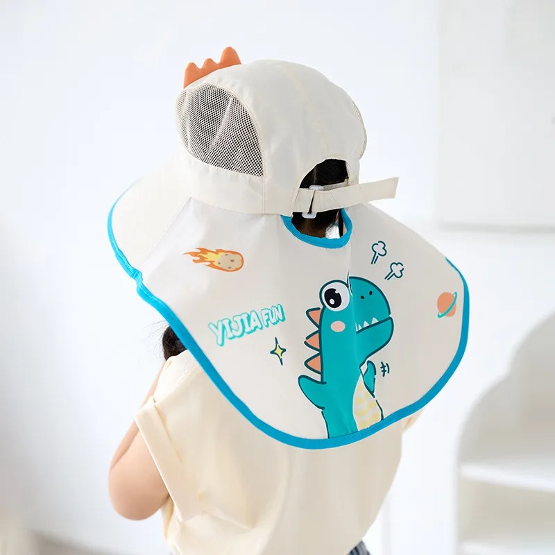 Cartoon Summer Baby Sun Hat with Neck Flap UV Protection Strap Wide Brim Beach Hats Outdoor Kids Bucket Hat Cap for Boys Girls