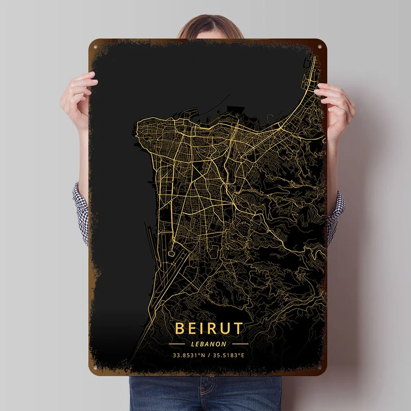 Beirut Lebanon Poster Customized Vintage Metal Signs Wall Art Retro Tin Plaque for Wand Deko Interior Accessories Bathroom Decor