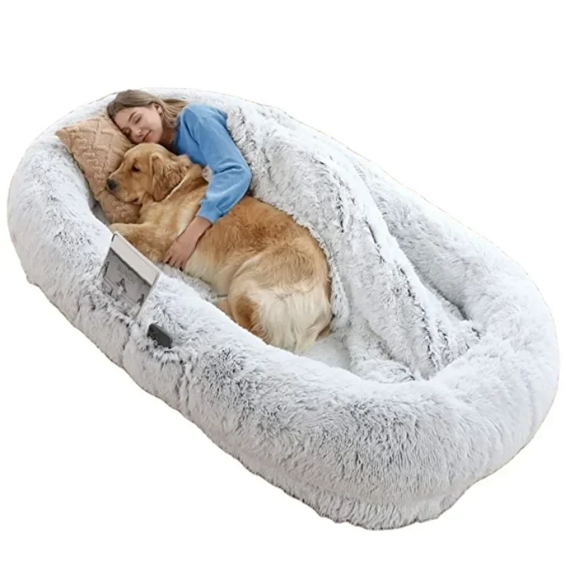 Dog Beds for Humans Size Fits You and Pets Washable Faux Fur Human Dog Bed for People Napping Orthopedic Dog Bed