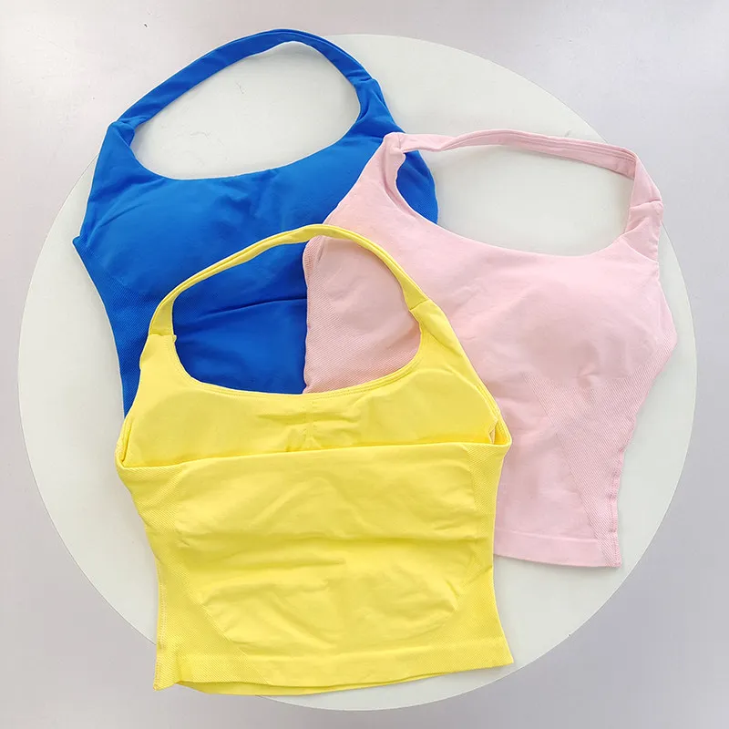 Women Long Halter Square Neck Sports Top Wide Straps Backless Bodycon with Padded High Impact Fitness Bra