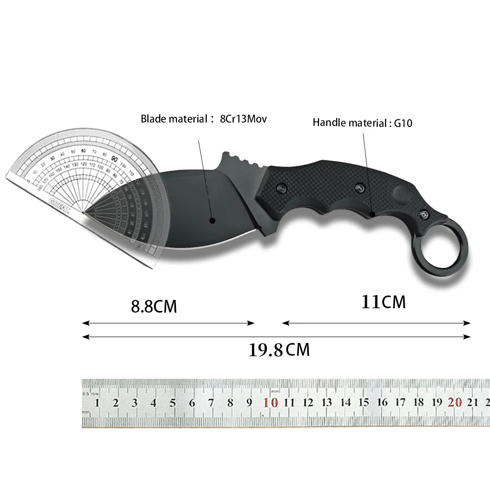 New Outdoor Hunting Knife 8Cr13Mov Fixed Blade G10 Handle with Ring and Sheath Hiking Survival Tactical Knife EDC Camping Tool