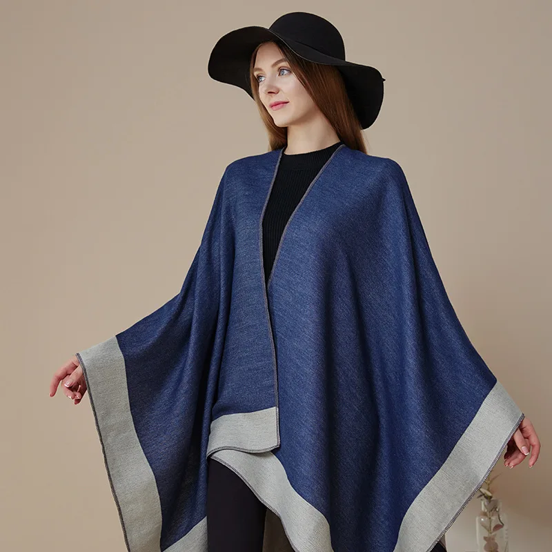 Double-sided , women's striped shawl, high-end cape scarf
