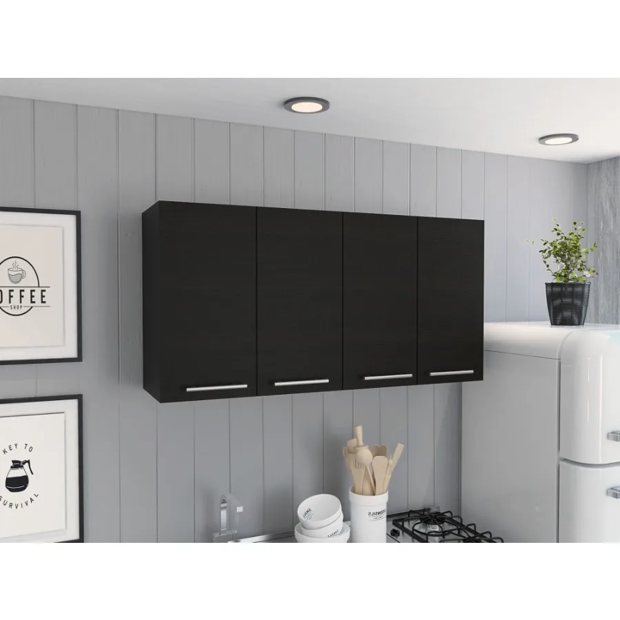 Stockton Armario de pared rectangular con cuatro puertas abatibles, negro gue