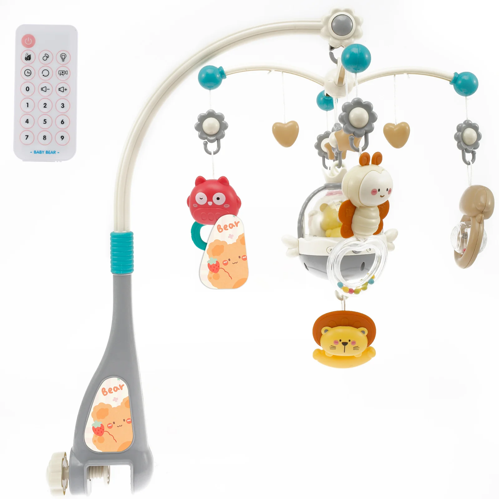 Baby Crib Mobile with Music and Lights Baby Mobile for Crib with Remote Control and Timing Function Hanging Rotating Rattles