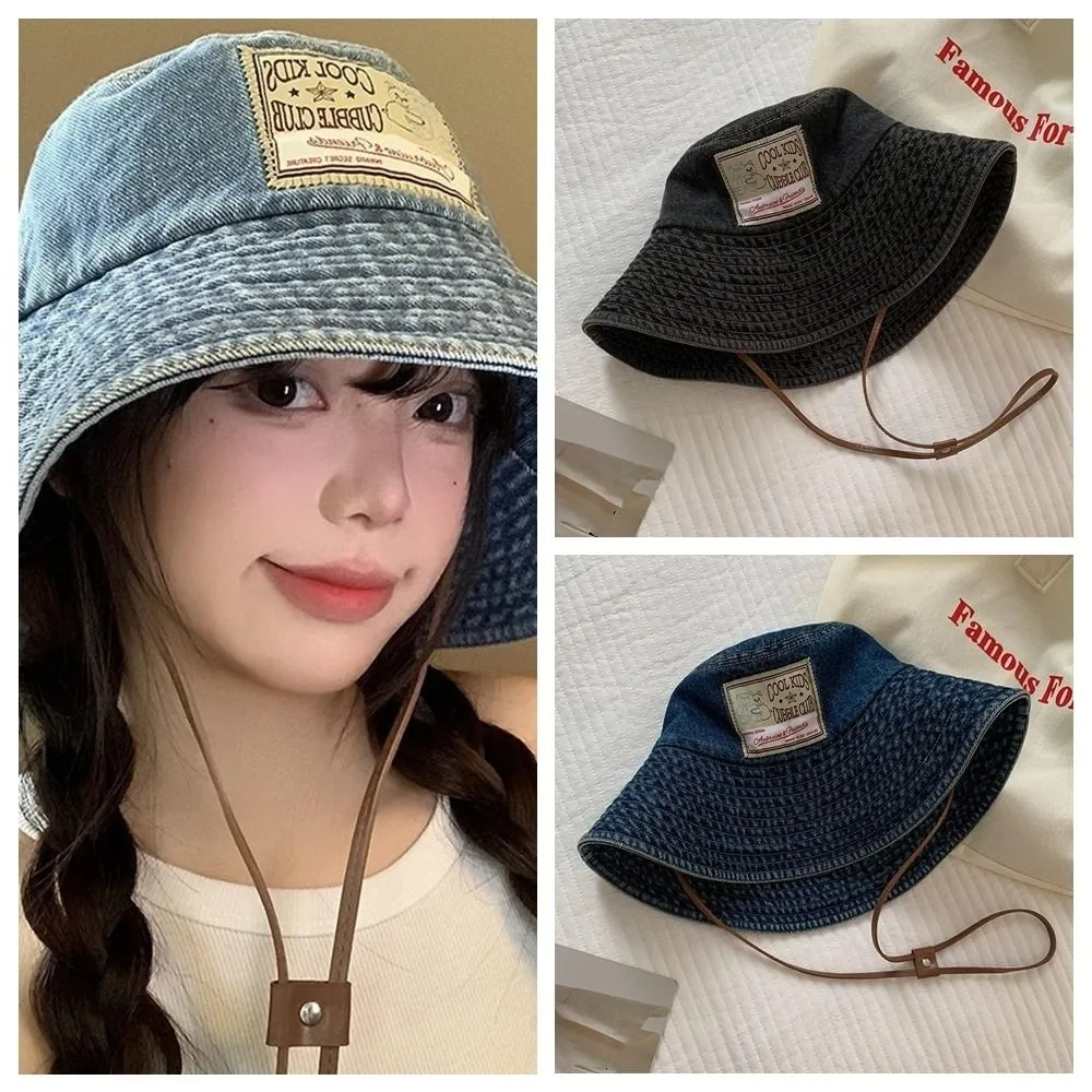 الحلو كبير الحواف الدنيم قبعة بحافة أجنحة واسعة الأشعة فوق البنفسجية حماية الجينز صياد قبعة الكورية نمط قناع واقية من الشمس قبعة الفتيات #5