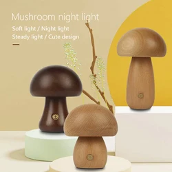 LED Wooden Cute Mushroom Night Light Portable Dimmable Bedside Lamp with USB Charging Mushroom Table Lamp for Home Decor