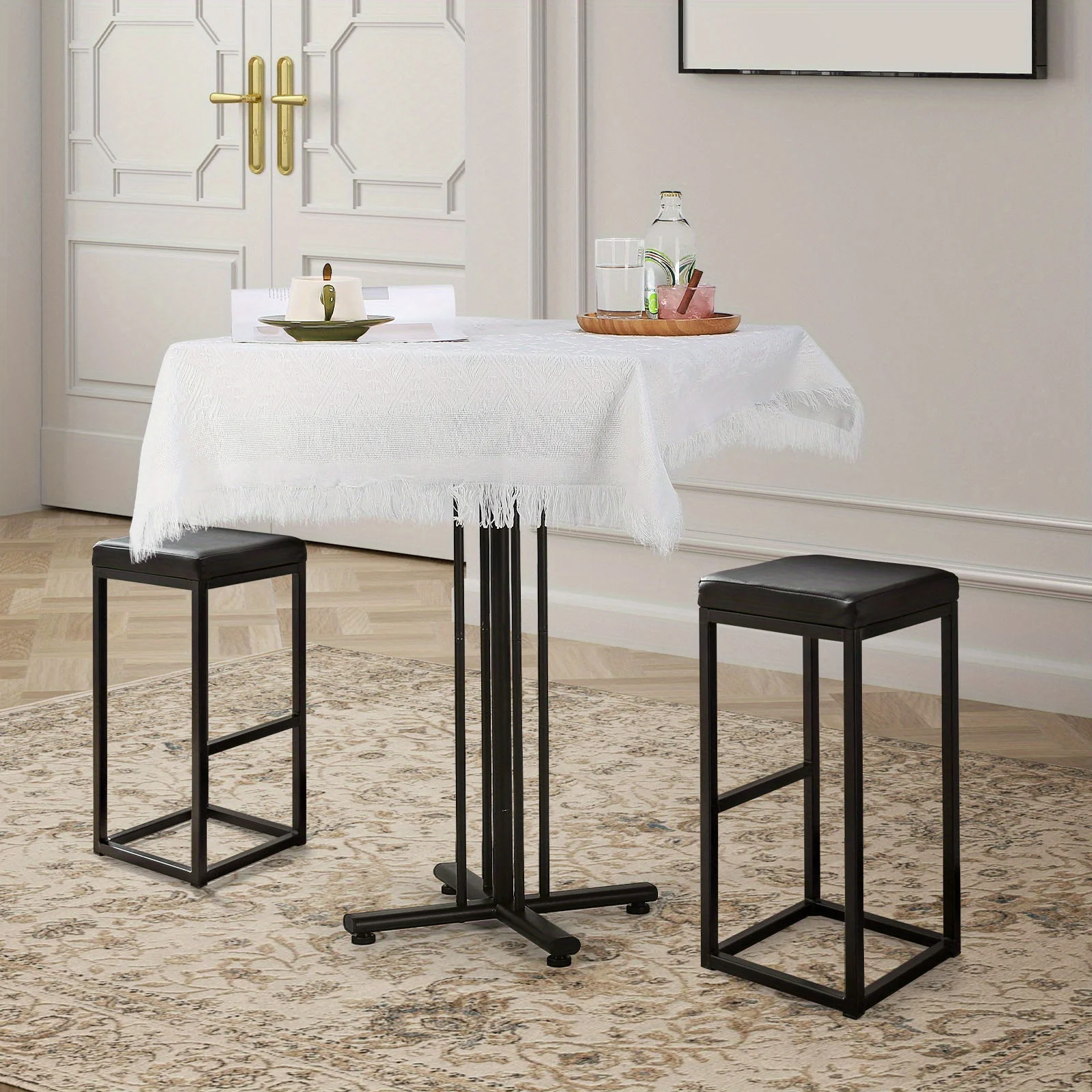 

23.6in Square Small Dining Table for Two, 29.5in High Wood Grain Kitchen & Cafe Table, Modern Space-Saving Design