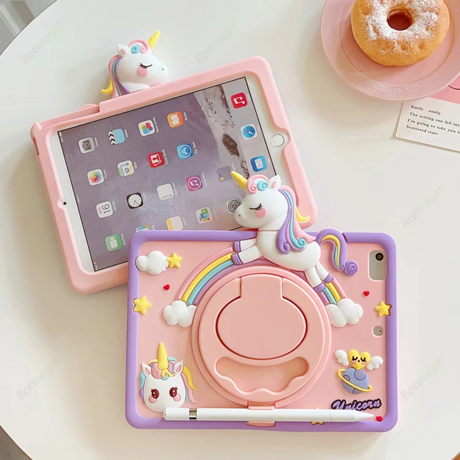 Colorful, whimsical, and beautiful cartoon unicorn bubble case cover for iPad Air 4 3 2 1 Pro 11 10.9 10th 10.2 9 8 7th Gen 2022