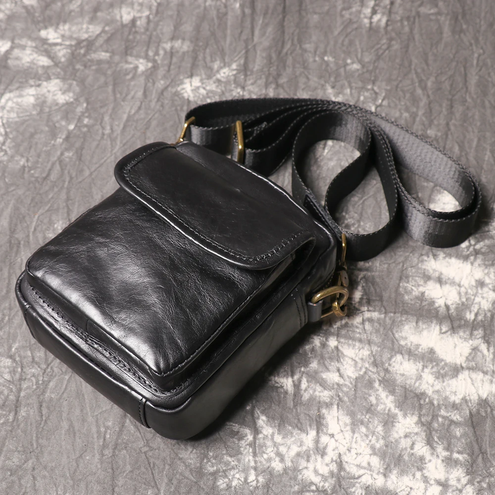 LUOKIR męska skórzana mała torba na ramię moda codzienna Crossbody lekka prosta torba na telefon komórkowy torba ze skóry wołowej — zdjęcie 4