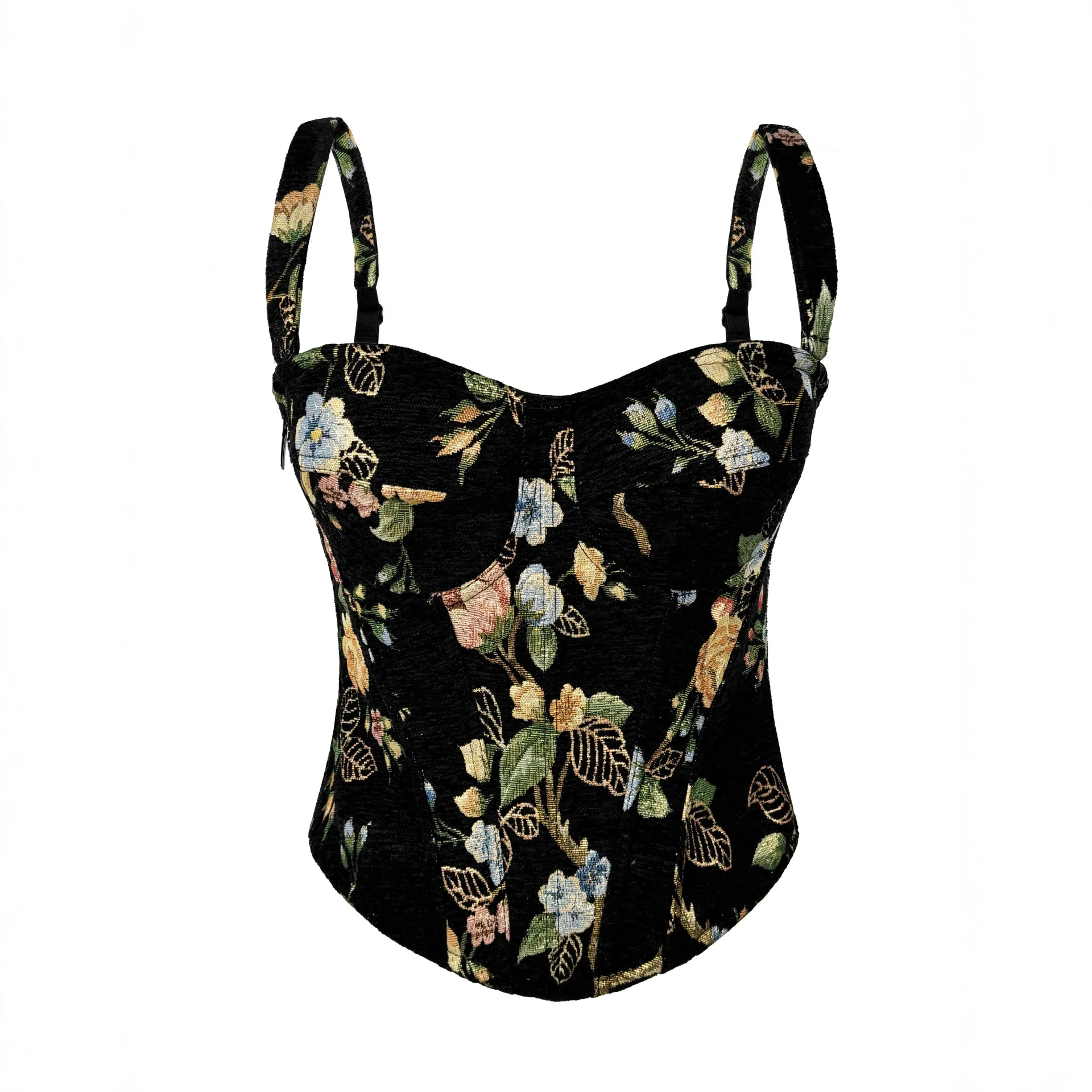 

Embroidery Flower Corset Bras Tops Women Drawstring Sexy Sleeveless Slim Vest Fashion Corsets Party Clothing Rave Bustier Summer