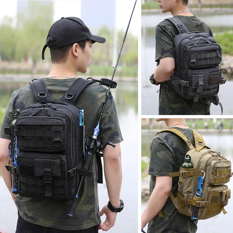 Fishing Tackle Backpack With Rod Holders Waterproof Large Capacity Tactical bags Fishing  Lures Gear Storage Shoulder Bag XA3G